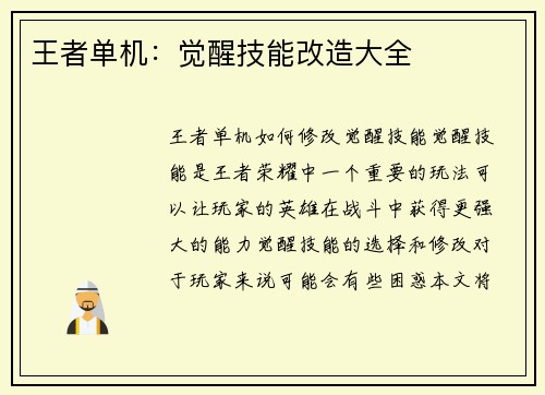 王者单机：觉醒技能改造大全